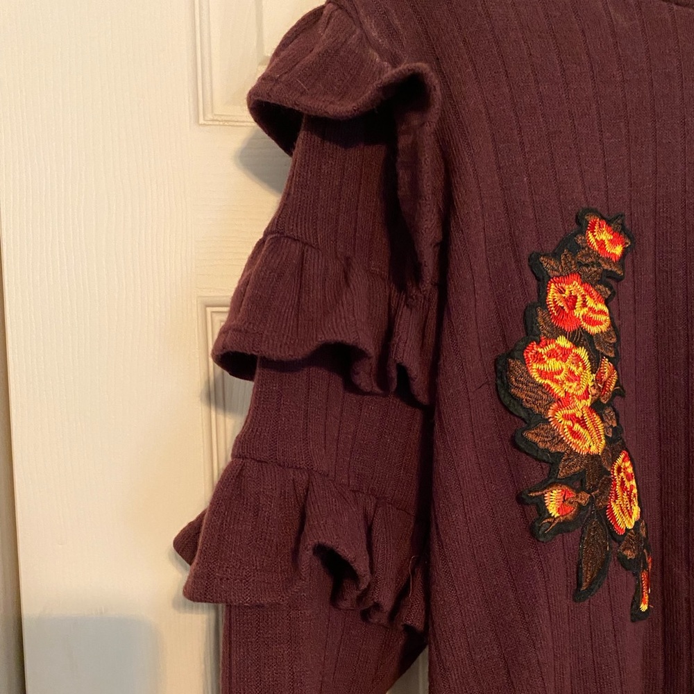 Burgundy High Neck Ruffle Sweater - Picture 3 of 6